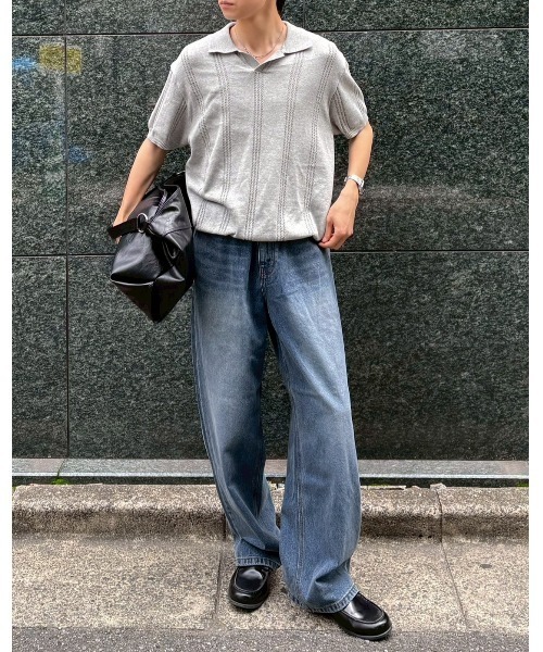 Chikashitsu +(チカシツプラス)の「【Chikashitsu +】punching summer knit polo (4color) / 【チカシツプラス】パンチングサマーニット半袖ポロシャツ<着用動画あり>(ポロシャツ・メンズ・ブラック/スカイブルー/チャコール/グレー・M/L)」の8枚目の写真