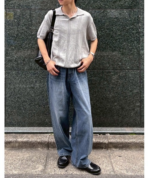 Chikashitsu +(チカシツプラス)の「【Chikashitsu +】punching summer knit polo (4color) / 【チカシツプラス】パンチングサマーニット半袖ポロシャツ<着用動画あり>(ポロシャツ・メンズ・ブラック/スカイブルー/チャコール/グレー・M/L)」の7枚目の写真
