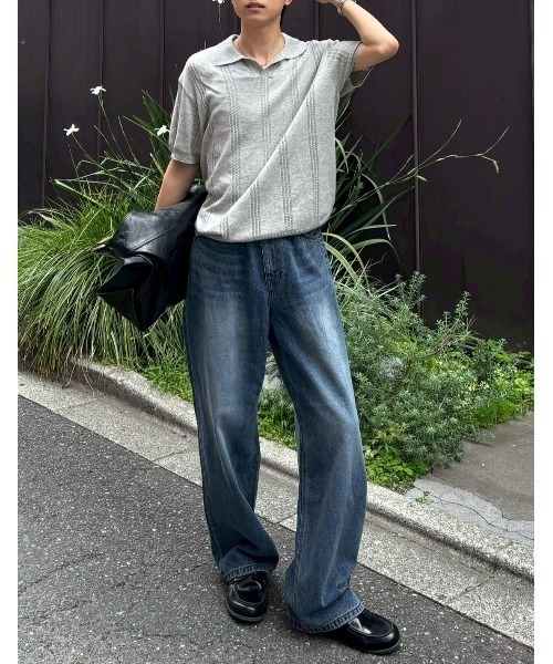 Chikashitsu +(チカシツプラス)の「【Chikashitsu +】punching summer knit polo (4color) / 【チカシツプラス】パンチングサマーニット半袖ポロシャツ<着用動画あり>(ポロシャツ・メンズ・ブラック/スカイブルー/チャコール/グレー・M/L)」の5枚目の写真