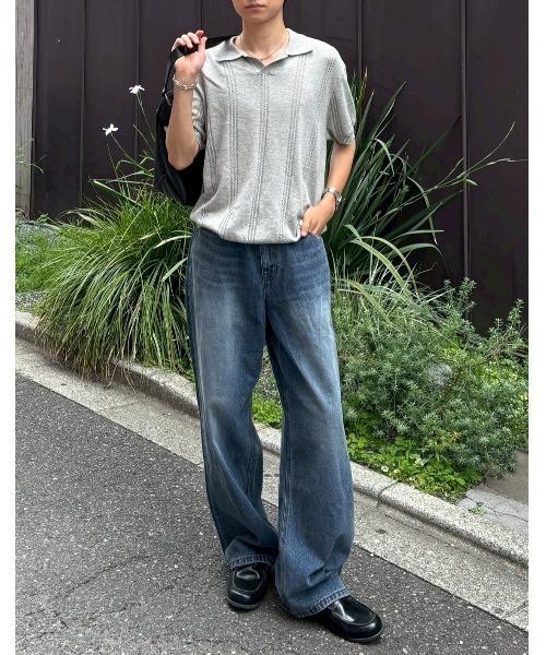 Chikashitsu +(チカシツプラス)の「【Chikashitsu +】punching summer knit polo (4color) / 【チカシツプラス】パンチングサマーニット半袖ポロシャツ<着用動画あり>(ポロシャツ・メンズ・ブラック/スカイブルー/チャコール/グレー・M/L)」の6枚目の写真