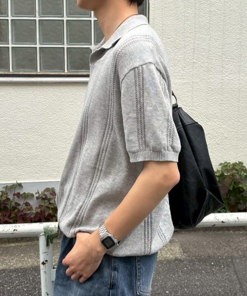 Chikashitsu +(チカシツプラス)の「【Chikashitsu +】punching summer knit polo (4color) / 【チカシツプラス】パンチングサマーニット半袖ポロシャツ<着用動画あり>(ポロシャツ・メンズ・ブラック/スカイブルー/チャコール/グレー・M/L)」の13枚目の写真