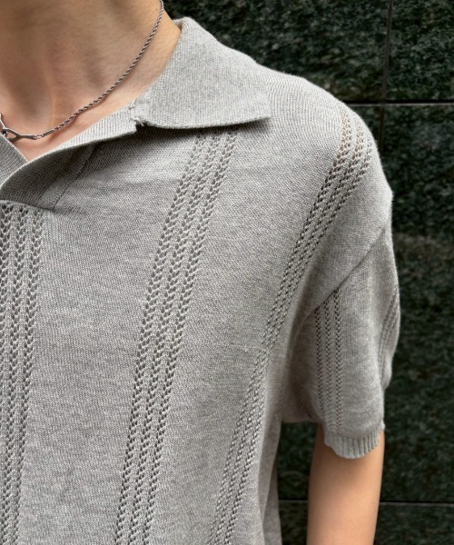 Chikashitsu +(チカシツプラス)の「【Chikashitsu +】punching summer knit polo (4color) / 【チカシツプラス】パンチングサマーニット半袖ポロシャツ<着用動画あり>(ポロシャツ・メンズ・ブラック/スカイブルー/チャコール/グレー・M/L)」の17枚目の写真