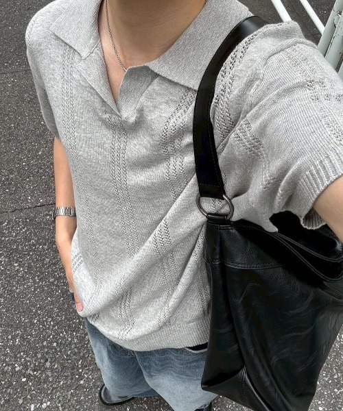 Chikashitsu +(チカシツプラス)の「【Chikashitsu +】punching summer knit polo (4color) / 【チカシツプラス】パンチングサマーニット半袖ポロシャツ<着用動画あり>(ポロシャツ・メンズ・ブラック/スカイブルー/チャコール/グレー・M/L)」の15枚目の写真
