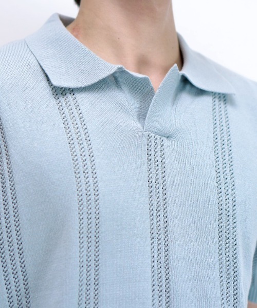 Chikashitsu +(チカシツプラス)の「【Chikashitsu +】punching summer knit polo (4color) / 【チカシツプラス】パンチングサマーニット半袖ポロシャツ<着用動画あり>(ポロシャツ・メンズ・ブラック/スカイブルー/チャコール/グレー・M/L)」の20枚目の写真