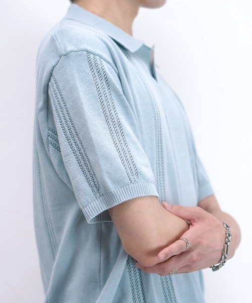 Chikashitsu +(チカシツプラス)の「【Chikashitsu +】punching summer knit polo (4color) / 【チカシツプラス】パンチングサマーニット半袖ポロシャツ<着用動画あり>(ポロシャツ・メンズ・ブラック/スカイブルー/チャコール/グレー・M/L)」の21枚目の写真