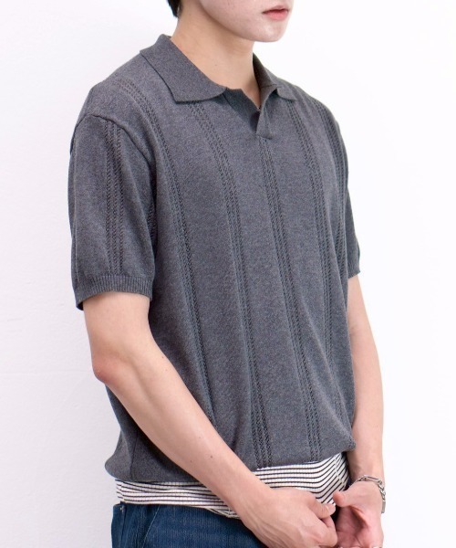 Chikashitsu +】punching summer knit polo (4color