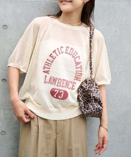 OUTDOOR PRODUCTS(アウトドアプロダクツ)の「シアーニットプリントTEE(Tシャツ/カットソー・レディース・アイボリー/グレー/ブラック・FREE)」の2枚目の写真