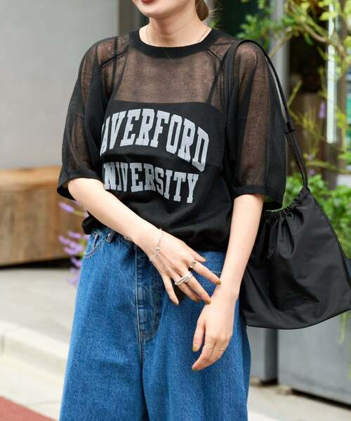 OUTDOOR PRODUCTS(アウトドアプロダクツ)の「シアーニットプリントTEE(Tシャツ/カットソー・レディース・アイボリー/グレー/ブラック・FREE)」の6枚目の写真