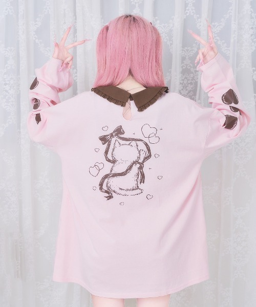 nyanMe(ニャンミー)の「めるてぃにゃんてぃー(Tシャツ/カットソー・レディース・ブラック/ピンク・FREE)」の4枚目の写真