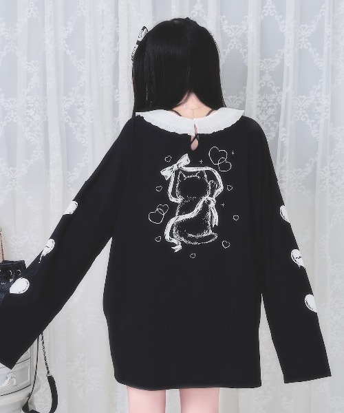 nyanMe(ニャンミー)の「めるてぃにゃんてぃー(Tシャツ/カットソー・レディース・ブラック/ピンク・FREE)」の6枚目の写真