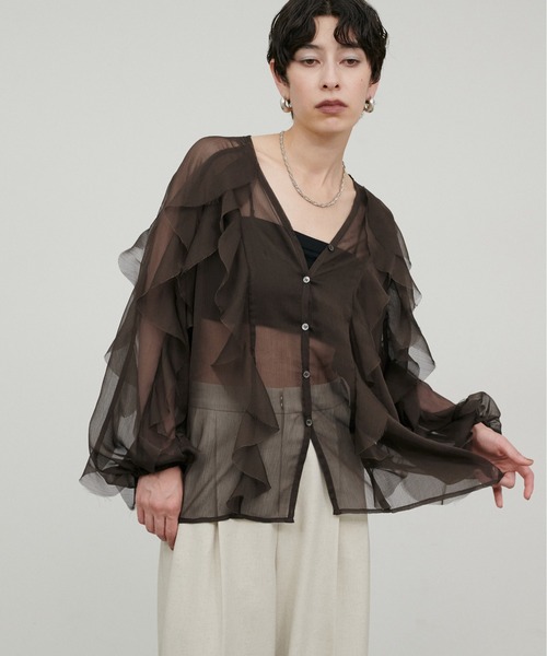 LARUTA（ラルータ）の「【LARUTA】シアー楊柳フリル切替ブラウス（シャツ/ブラウス・レディース・アイボリー/ピンク/ブラウン・FREE）」の3枚目の写真