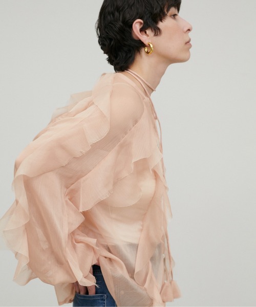 LARUTA（ラルータ）の「【LARUTA】シアー楊柳フリル切替ブラウス（シャツ/ブラウス・レディース・アイボリー/ピンク/ブラウン・FREE）」の7枚目の写真
