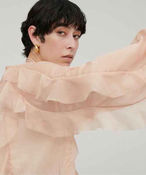 LARUTA（ラルータ）の「【LARUTA】シアー楊柳フリル切替ブラウス（シャツ/ブラウス・レディース・アイボリー/ピンク/ブラウン・FREE）」の8枚目の写真