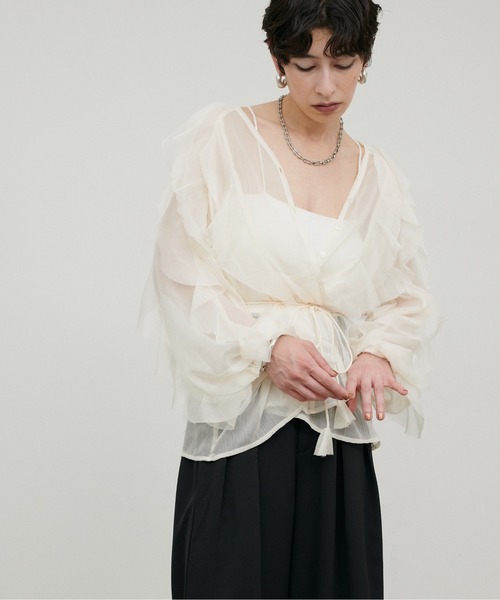 LARUTA（ラルータ）の「【LARUTA】シアー楊柳フリル切替ブラウス（シャツ/ブラウス・レディース・アイボリー/ピンク/ブラウン・FREE）」の16枚目の写真
