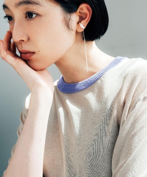 THREE FIFTY STANDARD（スリーフィフティースタンダード）の「ＴＨＲＥＥ　ＦＩＦＴＹ　ＳＴＡＮＤＡＲＤ　シアーな配色ニットプルオーバー（Tシャツ/カットソー・レディース・ベージュ/ライトグレー/ネイビー・L/M/LL）」の11枚目の写真