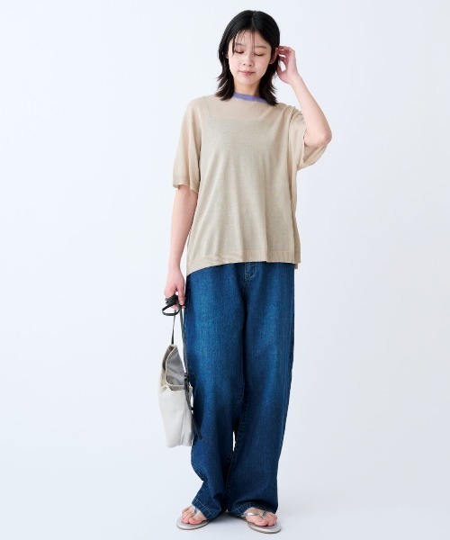 THREE FIFTY STANDARD（スリーフィフティースタンダード）の「ＴＨＲＥＥ　ＦＩＦＴＹ　ＳＴＡＮＤＡＲＤ　シアーな配色ニットプルオーバー（Tシャツ/カットソー・レディース・ベージュ/ライトグレー/ネイビー・L/M/LL）」の12枚目の写真