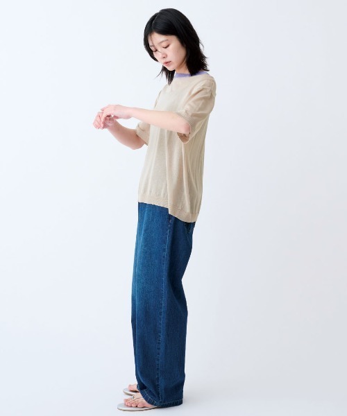 THREE FIFTY STANDARD（スリーフィフティースタンダード）の「ＴＨＲＥＥ　ＦＩＦＴＹ　ＳＴＡＮＤＡＲＤ　シアーな配色ニットプルオーバー（Tシャツ/カットソー・レディース・ベージュ/ライトグレー/ネイビー・L/M/LL）」の13枚目の写真