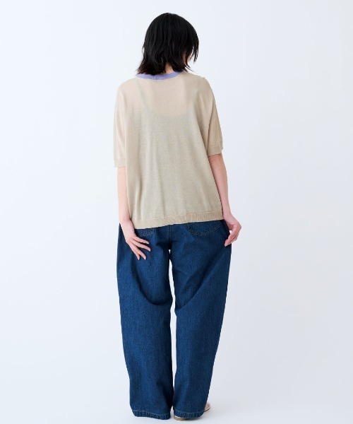 THREE FIFTY STANDARD（スリーフィフティースタンダード）の「ＴＨＲＥＥ　ＦＩＦＴＹ　ＳＴＡＮＤＡＲＤ　シアーな配色ニットプルオーバー（Tシャツ/カットソー・レディース・ベージュ/ライトグレー/ネイビー・L/M/LL）」の4枚目の写真