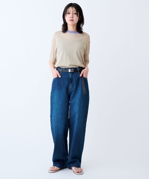 THREE FIFTY STANDARD（スリーフィフティースタンダード）の「ＴＨＲＥＥ　ＦＩＦＴＹ　ＳＴＡＮＤＡＲＤ　シアーな配色ニットプルオーバー（Tシャツ/カットソー・レディース・ベージュ/ライトグレー/ネイビー・L/M/LL）」の5枚目の写真