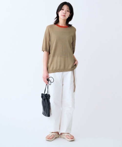 THREE FIFTY STANDARD（スリーフィフティースタンダード）の「ＴＨＲＥＥ　ＦＩＦＴＹ　ＳＴＡＮＤＡＲＤ　シアーな配色ニットプルオーバー（Tシャツ/カットソー・レディース・ベージュ/ライトグレー/ネイビー・L/M/LL）」の6枚目の写真