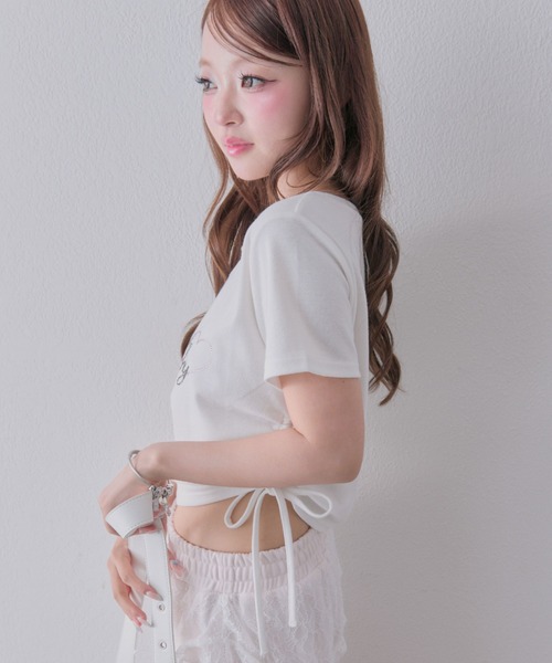OLIVE des OLIVE（オリーブデオリーブ）の「きらきらロゴドロストTシャツ（Tシャツ/カットソー・レディース・ブラック/サックスブルー/オフホワイト/ピンク/ホワイト・FREE）」の8枚目の写真