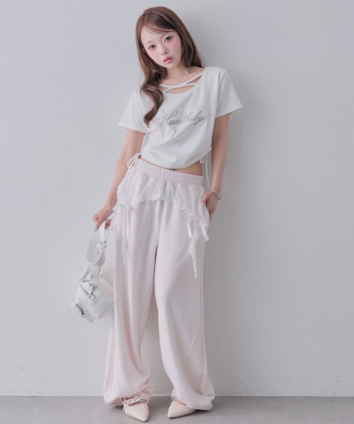 OLIVE des OLIVE（オリーブデオリーブ）の「きらきらロゴドロストTシャツ（Tシャツ/カットソー・レディース・ブラック/サックスブルー/オフホワイト/ピンク/ホワイト・FREE）」の10枚目の写真