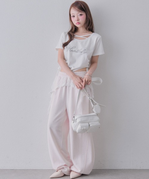 OLIVE des OLIVE（オリーブデオリーブ）の「きらきらロゴドロストTシャツ（Tシャツ/カットソー・レディース・ブラック/サックスブルー/オフホワイト/ピンク/ホワイト・FREE）」の11枚目の写真