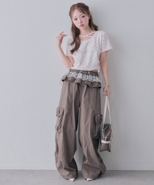 OLIVE des OLIVE（オリーブデオリーブ）の「きらきらロゴドロストTシャツ（Tシャツ/カットソー・レディース・ブラック/サックスブルー/オフホワイト/ピンク/ホワイト・FREE）」の20枚目の写真
