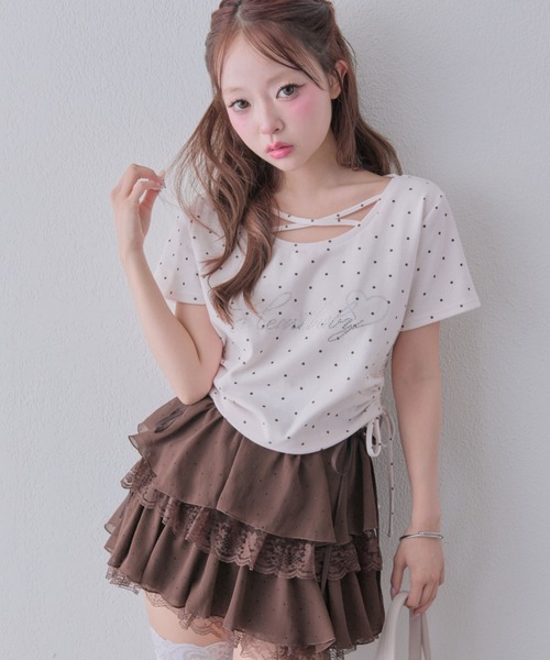 OLIVE des OLIVE（オリーブデオリーブ）の「きらきらロゴドロストTシャツ（Tシャツ/カットソー・レディース・ブラック/サックスブルー/オフホワイト/ピンク/ホワイト・FREE）」の17枚目の写真