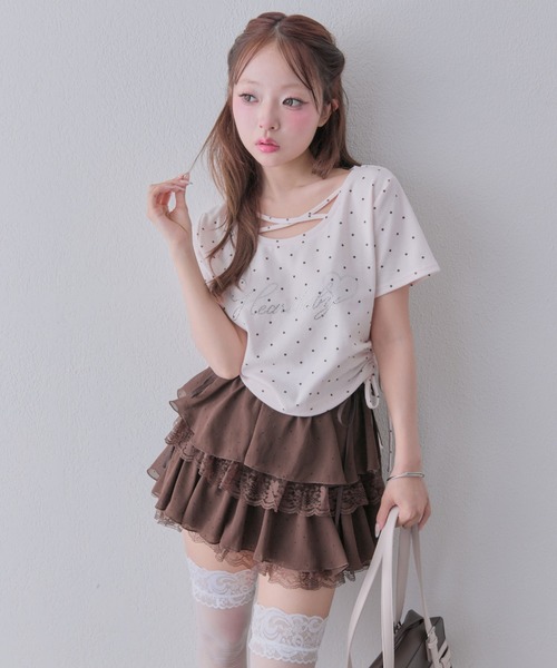 OLIVE des OLIVE（オリーブデオリーブ）の「きらきらロゴドロストTシャツ（Tシャツ/カットソー・レディース・ブラック/サックスブルー/オフホワイト/ピンク/ホワイト・FREE）」の18枚目の写真