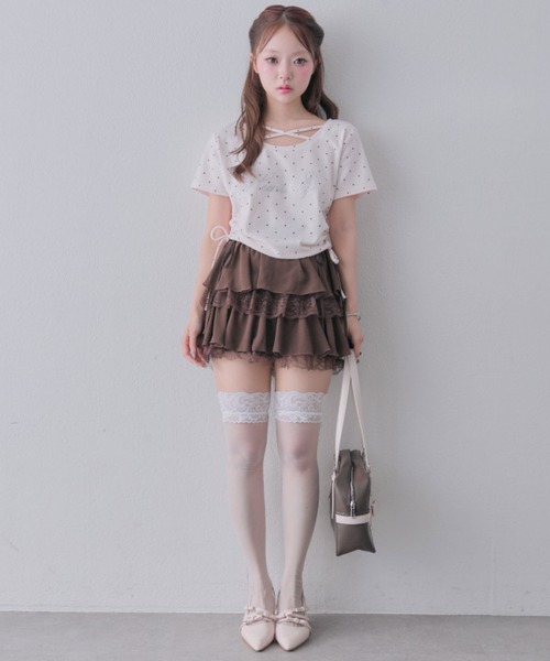 OLIVE des OLIVE（オリーブデオリーブ）の「きらきらロゴドロストTシャツ（Tシャツ/カットソー・レディース・ブラック/サックスブルー/オフホワイト/ピンク/ホワイト・FREE）」の22枚目の写真
