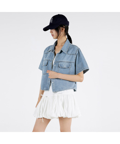 UMM(ウム)の「スナップポケットウォッシングデニム半袖ジャケット2COLOR(デニムジャケット・レディース・ライトブルー/ダークブルー・F)」の1枚目の写真
