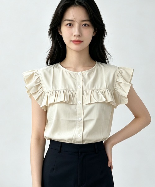 gossip!ロサンゼルス(ゴシップロサンゼルス)の「前開きフリルフライスリーブストライプブラウス(シャツ/ブラウス・レディース・ブラック系その他/グリーン/オフホワイト/ブルー・FREE)」の19枚目の写真