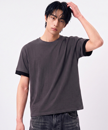 [クロップ] レイヤードロールアップ半袖Tシャツ (VS0301) チャコール