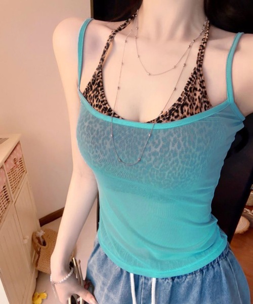 VIBGYOR(ヴィブジョー)の「【EIZZ/アイズ】シアーメッシュ ストレッチ スリムキャミソール(キャミソール・レディース・ホワイト/ブラック/レッド/オレンジ/ブルー・FREE)」の4枚目の写真
