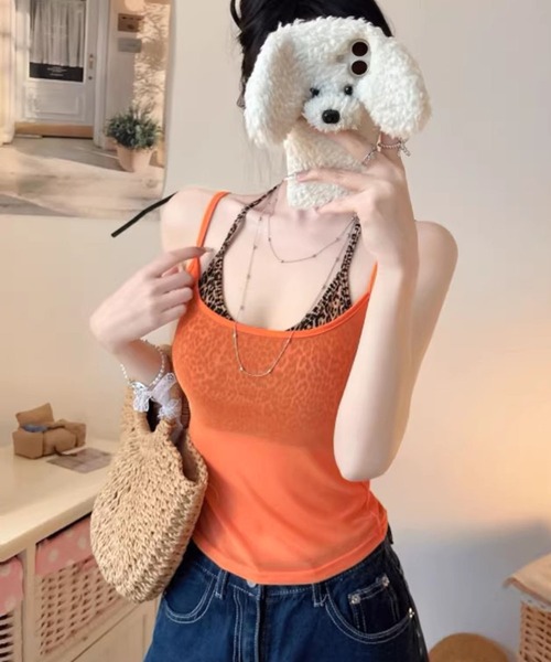 VIBGYOR(ヴィブジョー)の「【EIZZ/アイズ】シアーメッシュ ストレッチ スリムキャミソール(キャミソール・レディース・ホワイト/ブラック/レッド/オレンジ/ブルー・FREE)」の6枚目の写真
