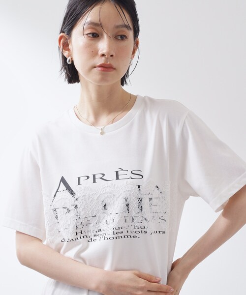 THE SHOP TK （ザ ショップ ティーケー ）の「【ひんやり/吸水速乾】ロゴレースカバーリングTシャツ（Tシャツ/カットソー・レディース・オフホワイト/スミクロ・13/12）」の3枚目の写真