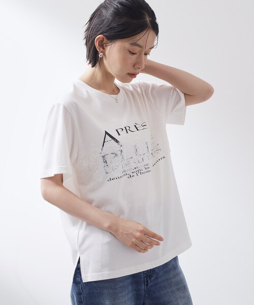 THE SHOP TK （ザ ショップ ティーケー ）の「【ひんやり/吸水速乾】ロゴレースカバーリングTシャツ（Tシャツ/カットソー・レディース・オフホワイト/スミクロ・13/12）」の4枚目の写真