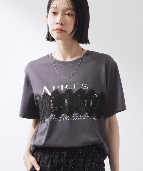 THE SHOP TK （ザ ショップ ティーケー ）の「【ひんやり/吸水速乾】ロゴレースカバーリングTシャツ（Tシャツ/カットソー・レディース・オフホワイト/スミクロ・13/12）」の7枚目の写真