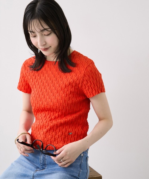 VIS(ビス)の「変形ケーブル半袖ニットトップス(ニット/セーター・レディース・オフホワイト/レッド/ブラック・FREE)」の17枚目の写真
