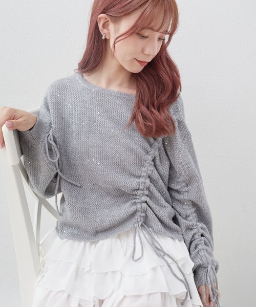 archives（アルシーヴ）の「アシメドロストラメメッシュニットプルオーバー（ニット/セーター・レディース・ピンクベージュ/グレー/チャコールグレー/アイボリー・MEDIUM）」の15枚目の写真