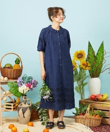 Sendero de flores フラワー刺繍シャツワンピース