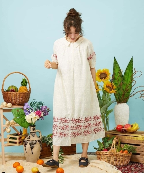 Jocomomola(ホコモモラ)の「Sendero de flores フラワー刺繍シャツワンピース(ワンピース・レディース・ネイビー/アイボリー・40)」の13枚目の写真