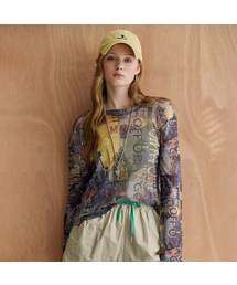 [MAXZA Athleisure] ユニークレタリンググラフィックシースルーメッシュTシャツ