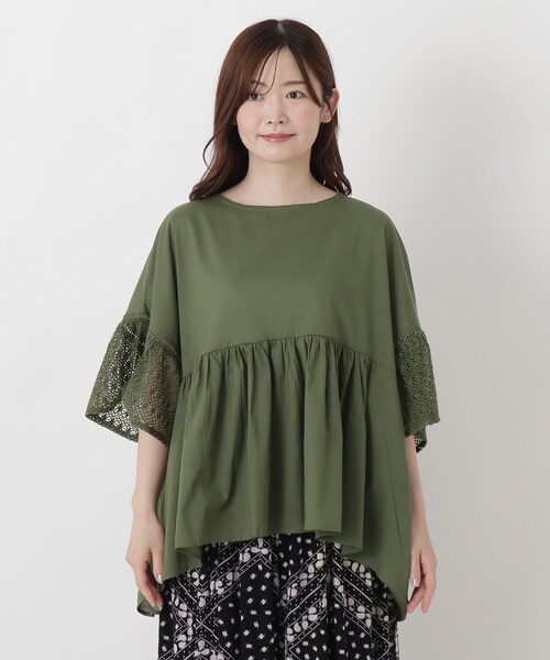 one'sterrace(ワンズテラス)の「ハイカウントボイル袖レースギャザーブラウス(シャツ/ブラウス・レディース・グリーン系その他6/ブラック系8/アイボリー系8・02)」の13枚目の写真