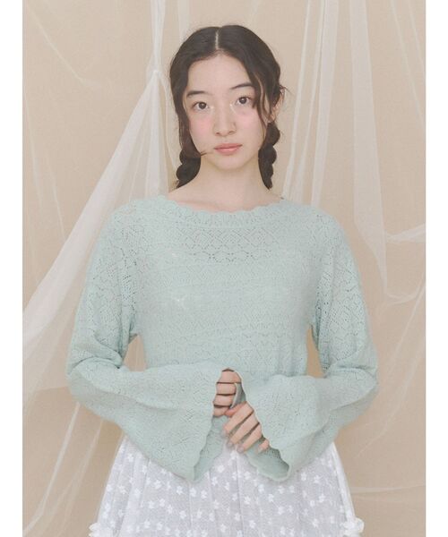 merry jenny(メリージェニー)の「フレアスリーブニットトップス(ニット/セーター・レディース・ミント/ピンク/オフホワイト・FREE)」の2枚目の写真
