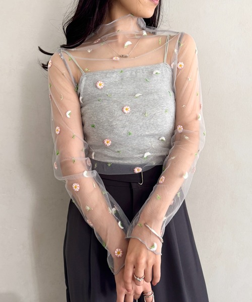 LOVALOT(ラバロット)の「花柄 シアーカットソー 長袖(Tシャツ/カットソー・レディース・ブラック/アイボリー/ホワイト/グレー・FREE)」の4枚目の写真