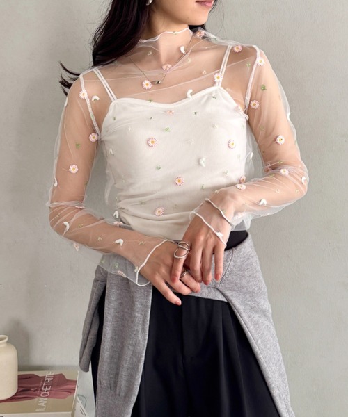 LOVALOT(ラバロット)の「花柄 シアーカットソー 長袖(Tシャツ/カットソー・レディース・ブラック/アイボリー/ホワイト/グレー・FREE)」の6枚目の写真