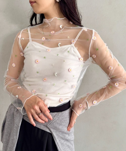 LOVALOT(ラバロット)の「花柄 シアーカットソー 長袖(Tシャツ/カットソー・レディース・ブラック/アイボリー/ホワイト/グレー・FREE)」の7枚目の写真