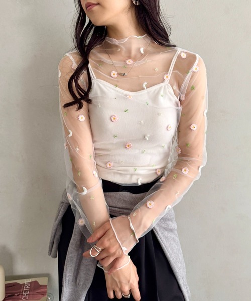 LOVALOT(ラバロット)の「花柄 シアーカットソー 長袖(Tシャツ/カットソー・レディース・ブラック/アイボリー/ホワイト/グレー・FREE)」の8枚目の写真